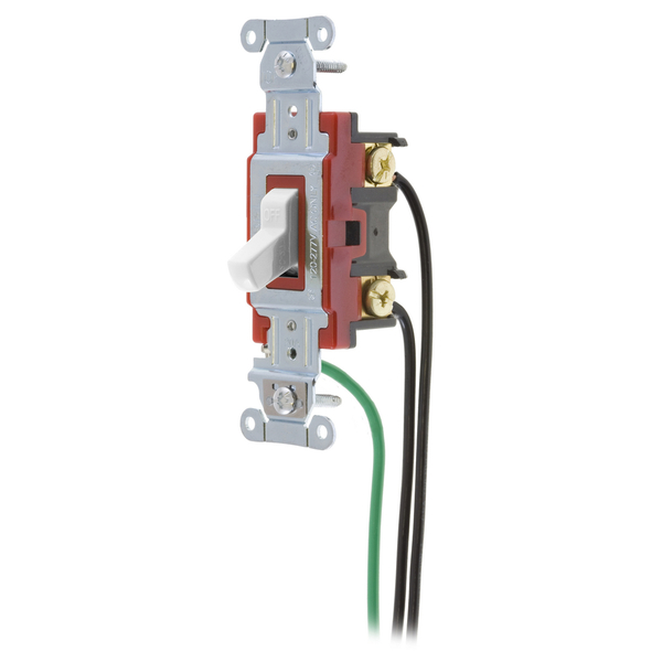Hubbell Wiring Device-Kellems Switches and Lighting Controls, Hubbell- PRO Series, Toggle Switches, AC, Single Pole, 20A120/277V AC, Back and Side Wired, Pre-Wired with 8" #12 THHN 1221PWW